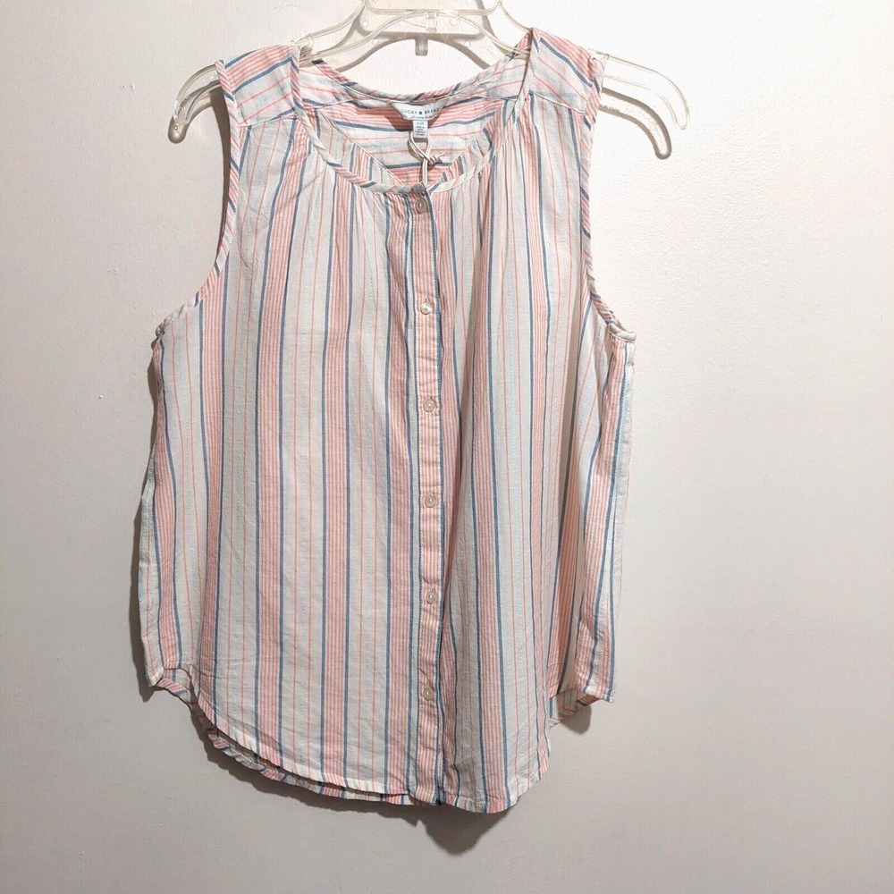Lucky Brand Womens SP Lightweight Sleeveless Blouse Button Up Summer Breathable